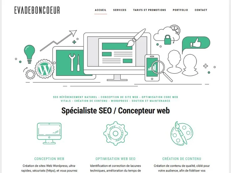 Evadeboncoeur, spécialiste SEO et conception de sites web