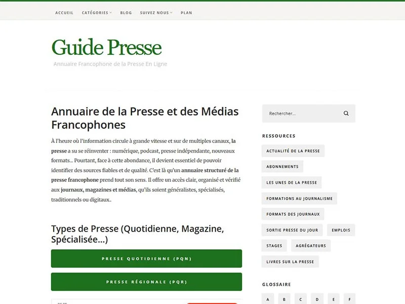 Le Guide Presse, presse française et francophone en ligne