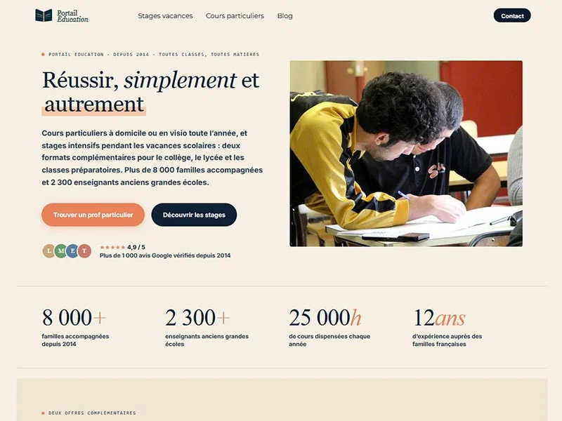 Portail Education : Cours particuliers et stages de vacances